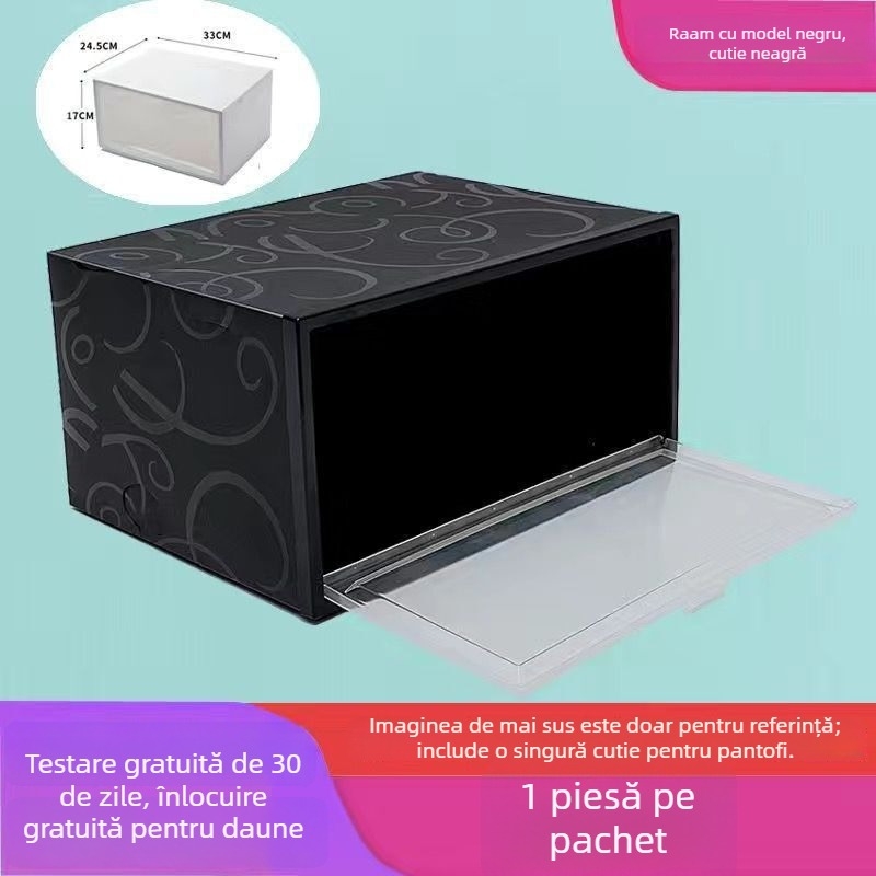Cutie pentru pantofi cu deschidere laterală, din plastic transparent (PP), pliabilă și poate fi suprapusă, capacitate 18 L