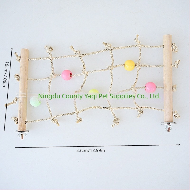 Jucărie pentru papagal cu plasă de cățărare din mărgele din lemn, sfoară de sisal și mărgele acrilice – Brand Cool pug