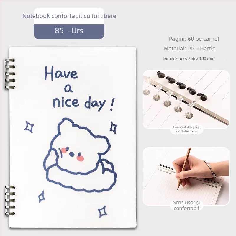 Qiaoguan caiet cu copertă PP, foi detașabile, hârtie din pulpă de lemn 80 g/m²