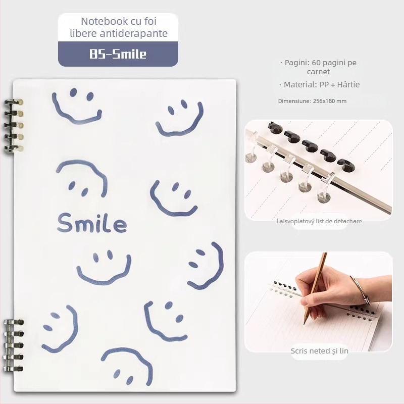 Qiaoguan caiet cu copertă PP, foi detașabile, hârtie din pulpă de lemn 80 g/m²