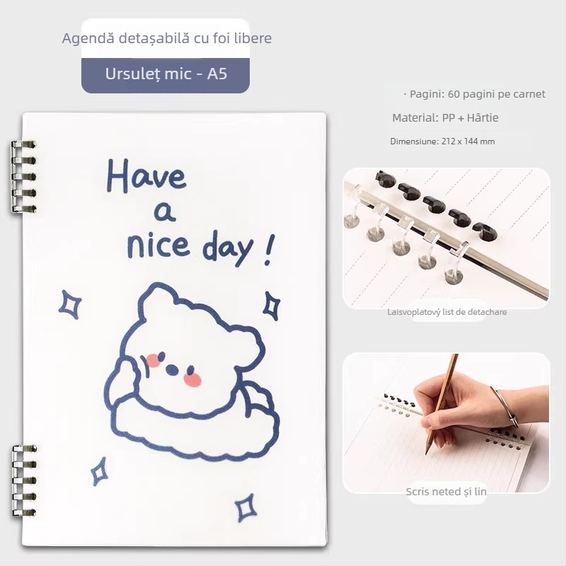 Qiaoguan caiet cu copertă PP, foi detașabile, hârtie din pulpă de lemn 80 g/m²