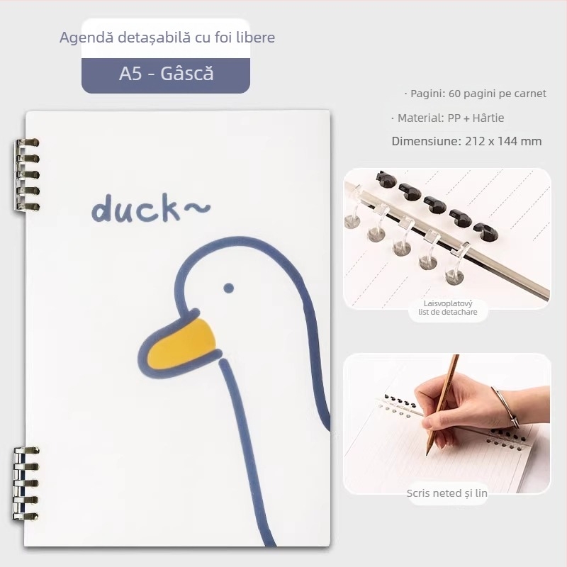 Qiaoguan caiet cu copertă PP, foi detașabile, hârtie din pulpă de lemn 80 g/m²