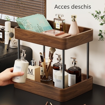 Raft de depozitare pentru cosmetice – lemn masiv cu gumă de cauciuc + artă din fier, stil ușor lux, capacitate 0.2 L, organizator multifuncțional