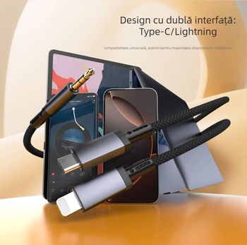 Type-C/Apple la 3,5 mm splitter pentru audio auto și headset, 2 în 1 audio, Model: One Minute Two Speaker Cable