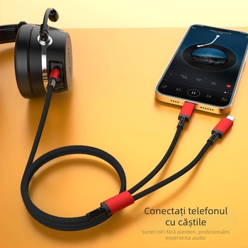 Type-C/Apple la 3,5 mm splitter pentru audio auto și headset, 2 în 1 audio, Model: One Minute Two Speaker Cable