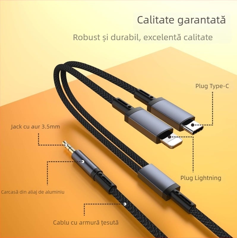 Type-C/Apple la 3,5 mm splitter pentru audio auto și headset, 2 în 1 audio, Model: One Minute Two Speaker Cable