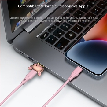 Adaptor din aliaj de zinc cu design de iepuraș desenat: Type-C către USB-A, USB-A masculin către Type-C femel; compatibil cu unele dispozitive Apple