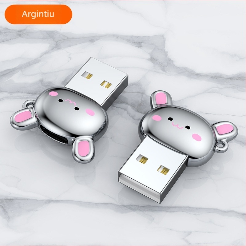 Adaptor din aliaj de zinc cu design de iepuraș desenat: Type-C către USB-A, USB-A masculin către Type-C femel; compatibil cu unele dispozitive Apple