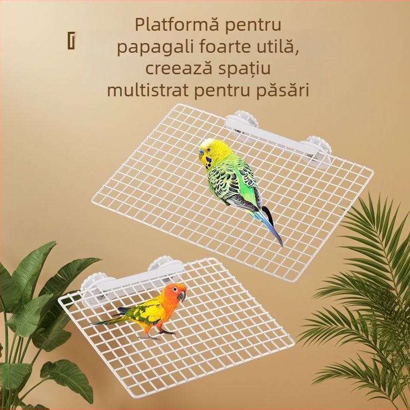 Papagal Plasă Metalică – Platformă de Odihnă și Cățărare, Suspendată pe Lateral pentru Păsări Adulte