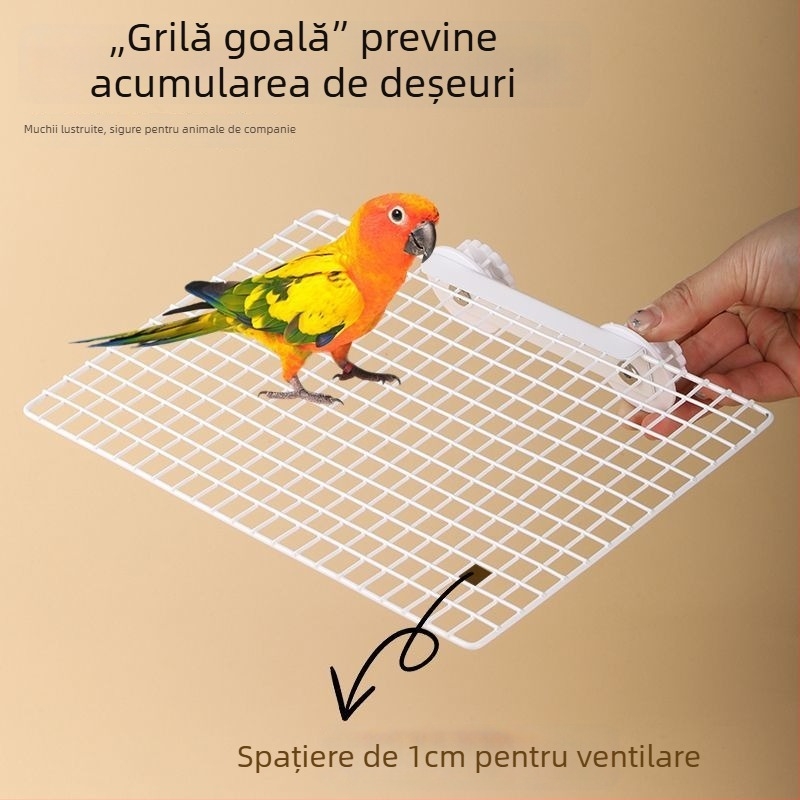 Papagal Plasă Metalică – Platformă de Odihnă și Cățărare, Suspendată pe Lateral pentru Păsări Adulte
