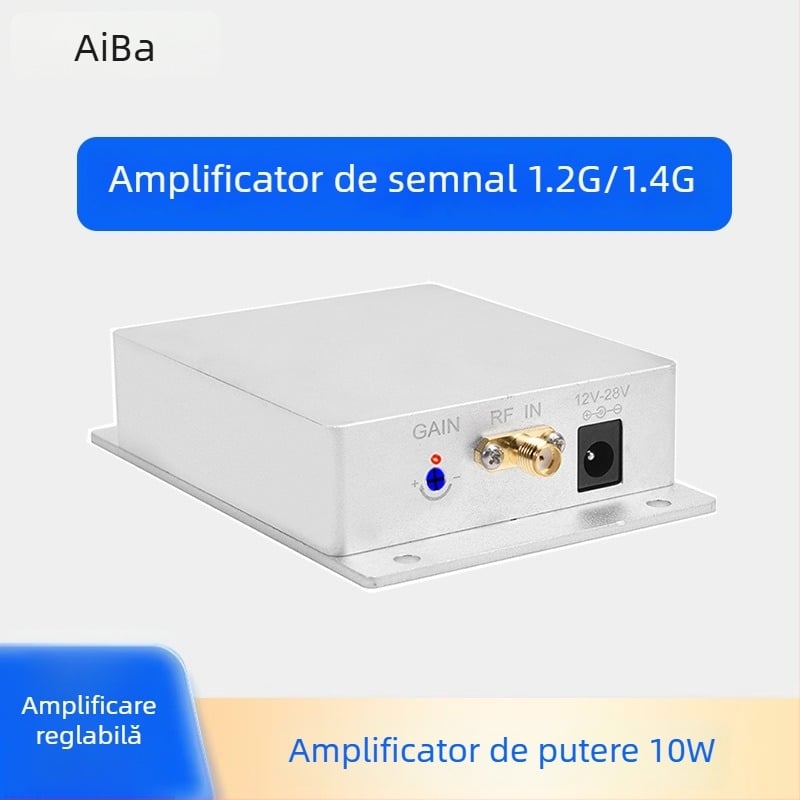 Amplificator wireless de semnal pentru drone 1.2G/1.4G — 10W putere, câștig reglabil, îmbunătirea transmisiei imaginilor
