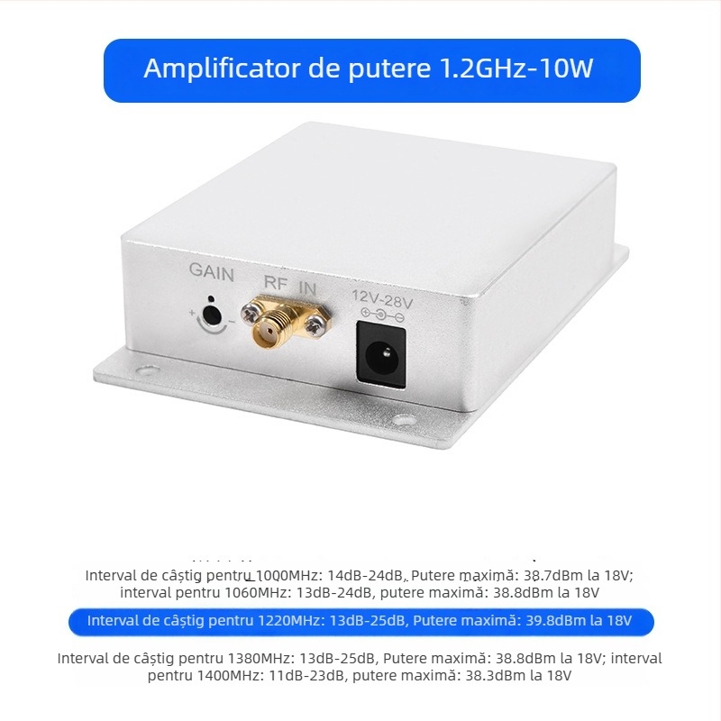 Amplificator wireless de semnal pentru drone 1.2G/1.4G — 10W putere, câștig reglabil, îmbunătirea transmisiei imaginilor