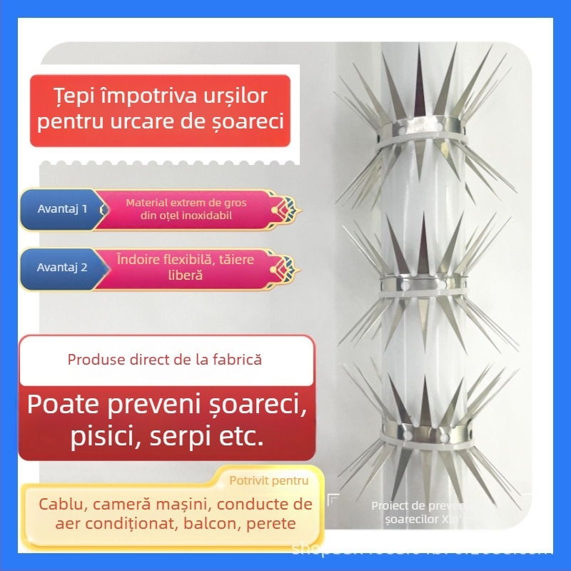 Țep anti-șoareci pentru țevi și pereți – oțel inoxidabil, anti-ascensiune, securitate pentru vile și proprietăți