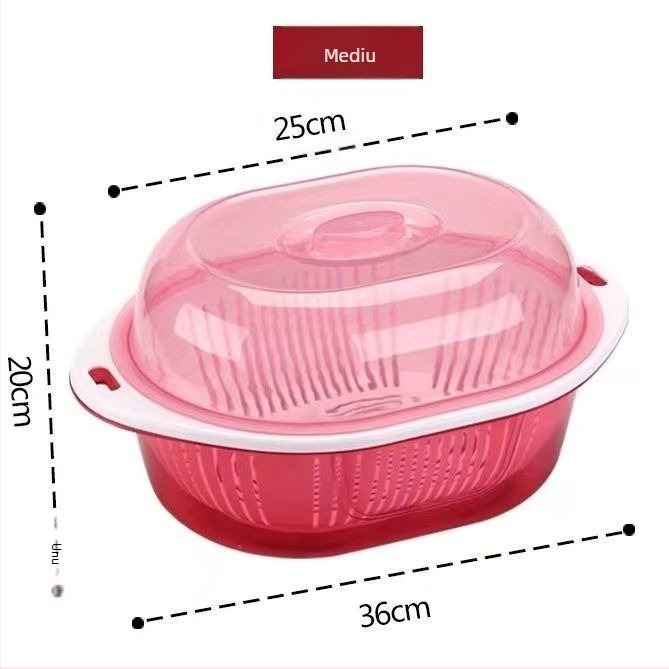 Coș de drenaj cu capac, două nivele, pentru fructe și legume — din plastic PP, pentru spălare și depozitare în bucătărie