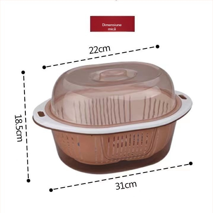 Coș de drenaj cu capac, două nivele, pentru fructe și legume — din plastic PP, pentru spălare și depozitare în bucătărie