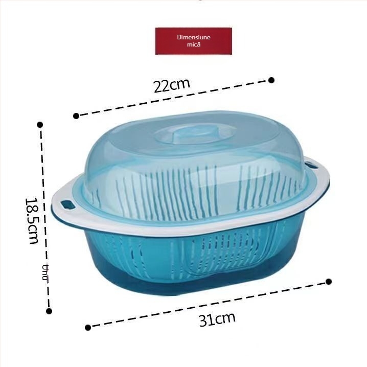 Coș de drenaj cu capac, două nivele, pentru fructe și legume — din plastic PP, pentru spălare și depozitare în bucătărie