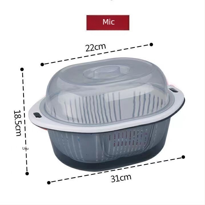 Coș de drenaj cu capac, două nivele, pentru fructe și legume — din plastic PP, pentru spălare și depozitare în bucătărie