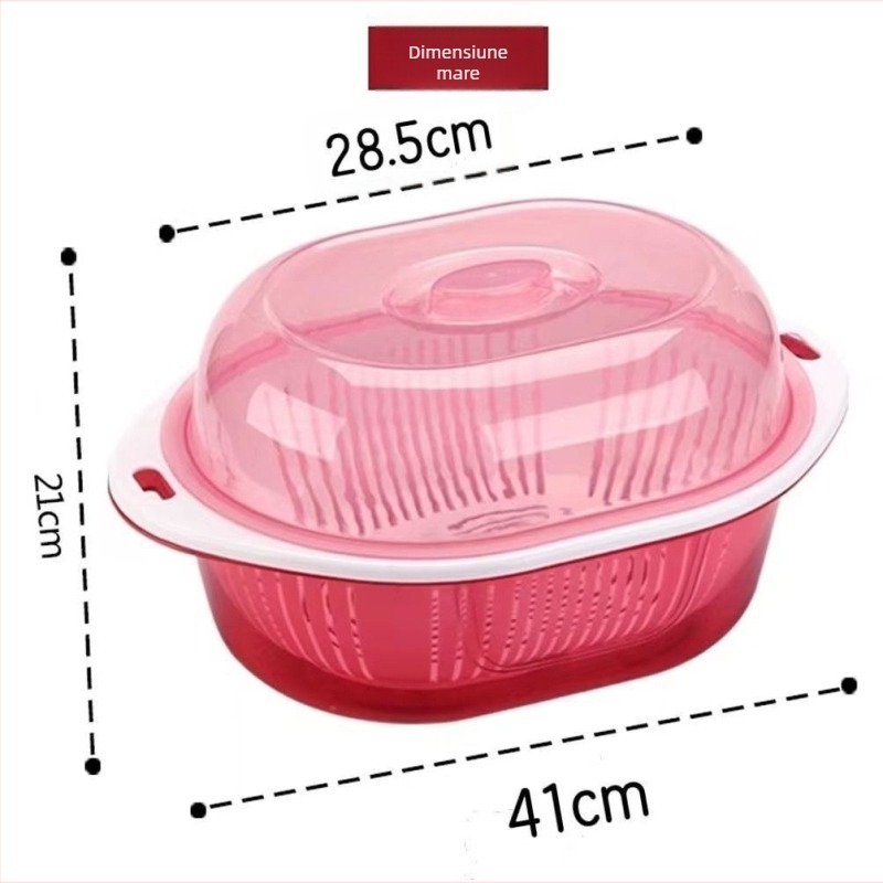 Coș de drenaj cu capac, două nivele, pentru fructe și legume — din plastic PP, pentru spălare și depozitare în bucătărie