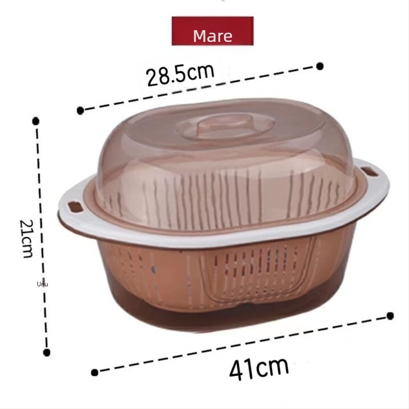 Coș de drenaj cu capac, două nivele, pentru fructe și legume — din plastic PP, pentru spălare și depozitare în bucătărie