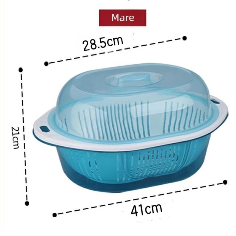 Coș de drenaj cu capac, două nivele, pentru fructe și legume — din plastic PP, pentru spălare și depozitare în bucătărie