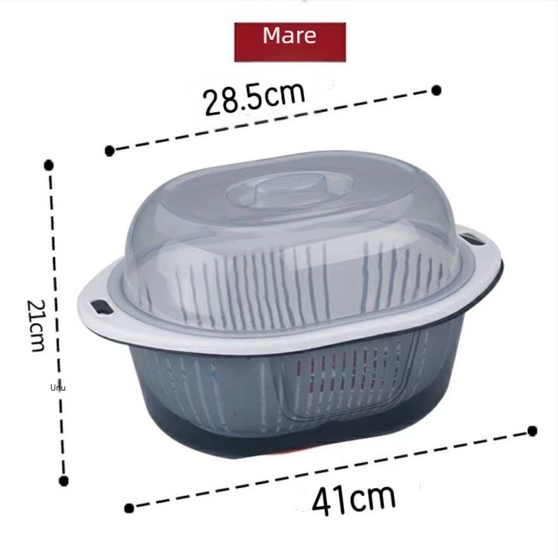 Coș de drenaj cu capac, două nivele, pentru fructe și legume — din plastic PP, pentru spălare și depozitare în bucătărie