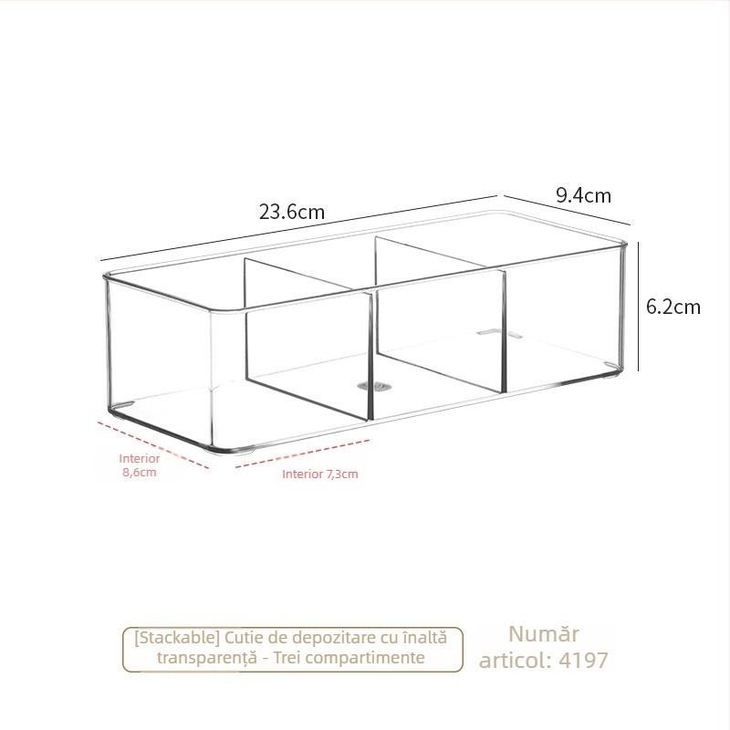 Cutie de depozitare pentru sertar pentru cosmetice, divizoare retractabile, transparent PET/PS, dreptunghiulară, poate fi suprapusă