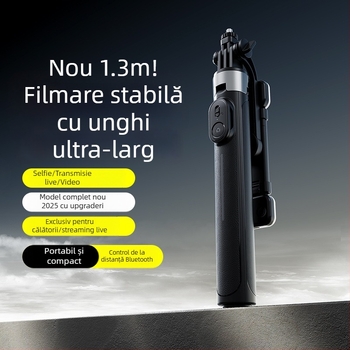 Monopod pentru telefon din oțel inoxidabil cu telecomandă, Bluetooth, stabilizare imagine, lumină încorporată, compatibilitate universală