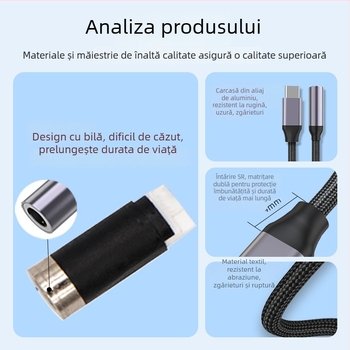 Adaptor Type-C 2-în-1 cu jack audio de 3,5 mm și suport USB 3.0 OTG pentru disc, compatibil cu iPhone 15/16, Huawei, Samsung, Honor, Xiaomi, Oppo, Vivo