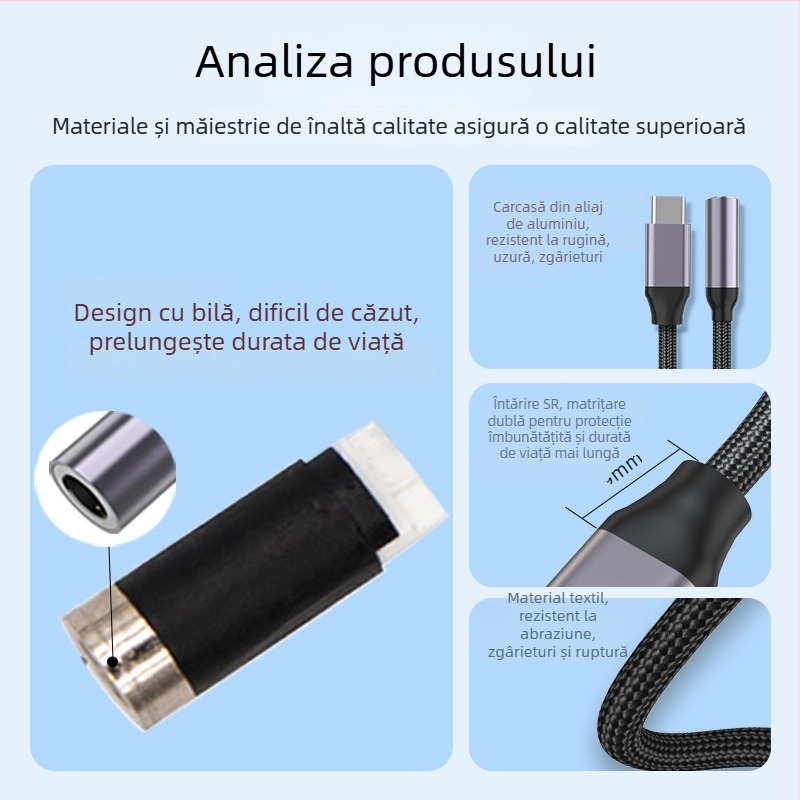 Adaptor Type-C 2-în-1 cu jack audio de 3,5 mm și suport USB 3.0 OTG pentru disc, compatibil cu iPhone 15/16, Huawei, Samsung, Honor, Xiaomi, Oppo, Vivo