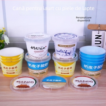 Cupe de iaurt din plastic PP, de unică folosință, cu serigrafie, capac acoperit, imprimare logo, Stiluri 1-4
