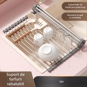 Suport pliabil pentru farfurii din oțel inoxidabil cu tavă de drenaj din silicon — Jia Zhi Wang Drain Rack