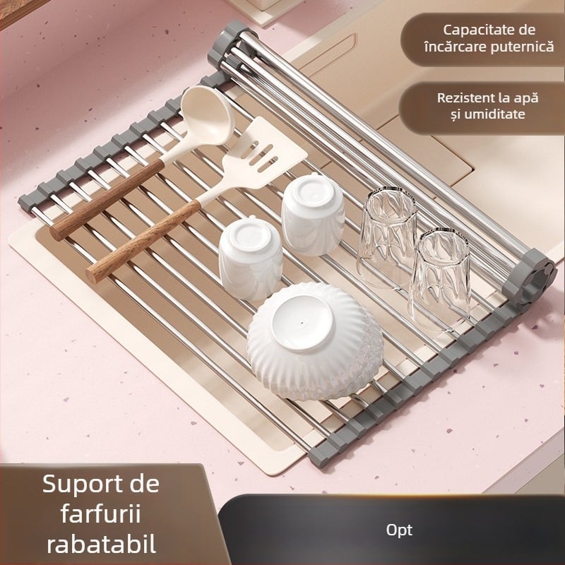 Suport pliabil pentru farfurii din oțel inoxidabil cu tavă de drenaj din silicon — Jia Zhi Wang Drain Rack