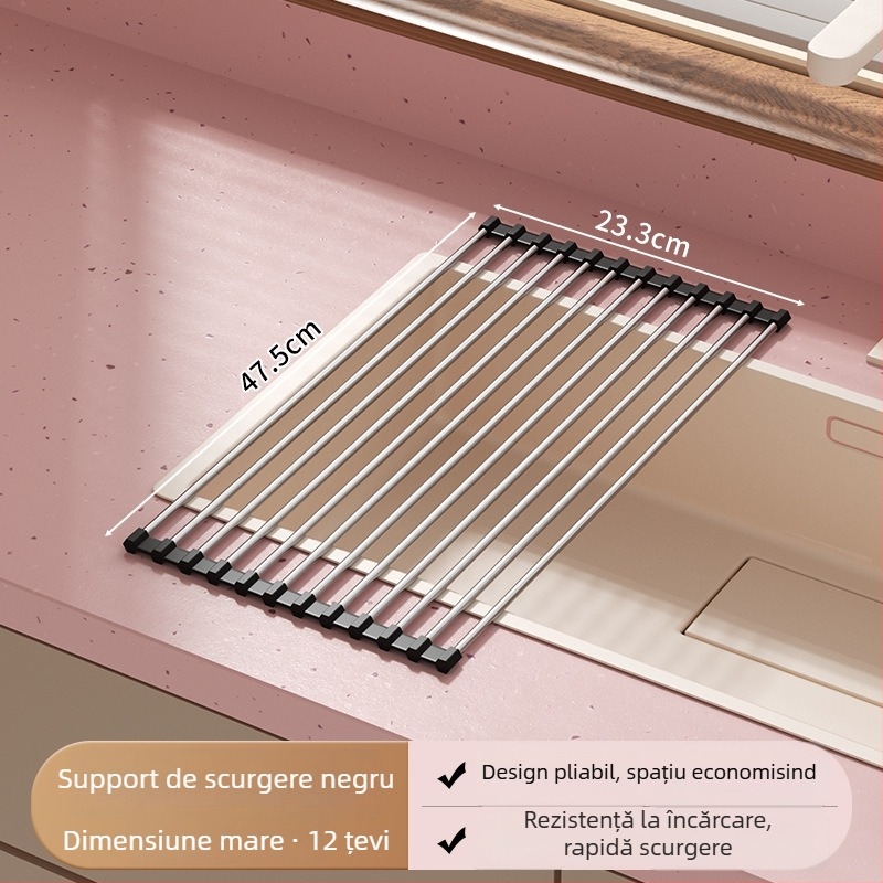 Suport pliabil pentru farfurii din oțel inoxidabil cu tavă de drenaj din silicon — Jia Zhi Wang Drain Rack