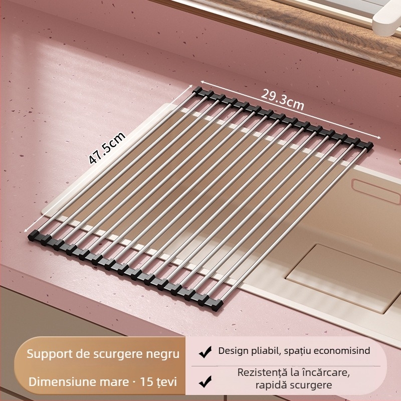 Suport pliabil pentru farfurii din oțel inoxidabil cu tavă de drenaj din silicon — Jia Zhi Wang Drain Rack