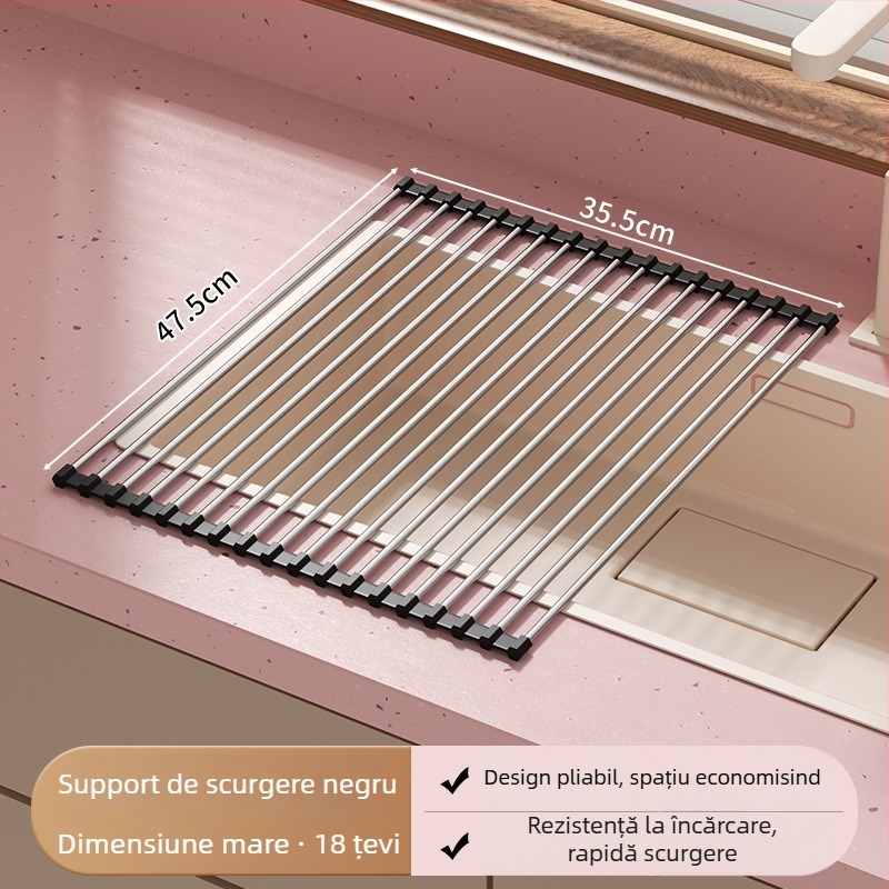 Suport pliabil pentru farfurii din oțel inoxidabil cu tavă de drenaj din silicon — Jia Zhi Wang Drain Rack