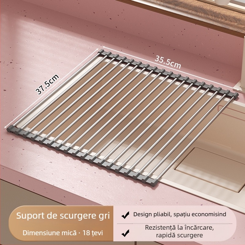 Suport pliabil pentru farfurii din oțel inoxidabil cu tavă de drenaj din silicon — Jia Zhi Wang Drain Rack