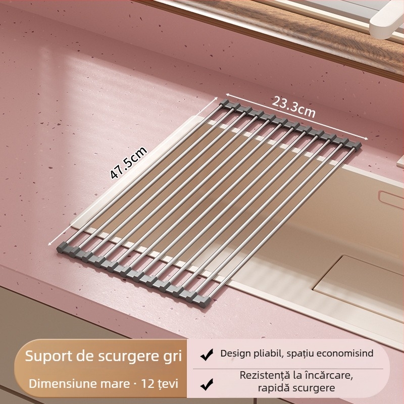 Suport pliabil pentru farfurii din oțel inoxidabil cu tavă de drenaj din silicon — Jia Zhi Wang Drain Rack