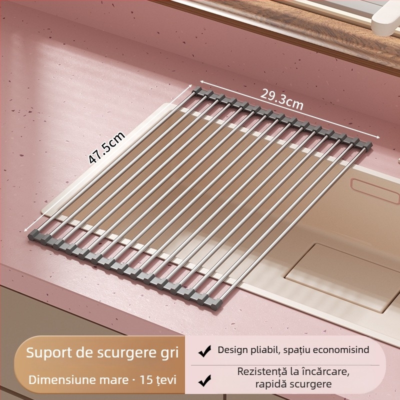 Suport pliabil pentru farfurii din oțel inoxidabil cu tavă de drenaj din silicon — Jia Zhi Wang Drain Rack