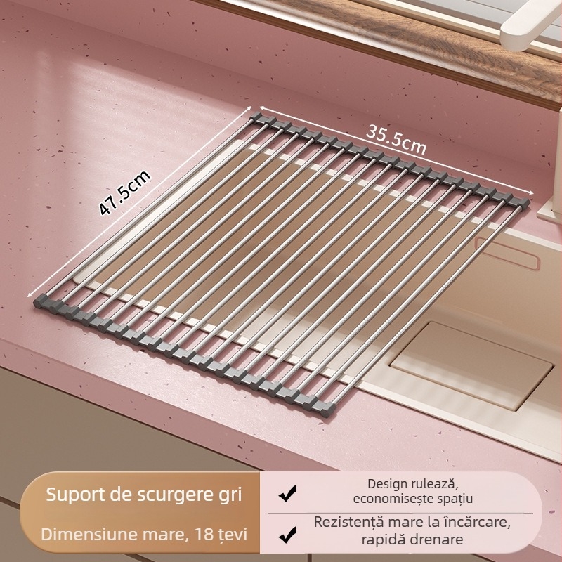 Suport pliabil pentru farfurii din oțel inoxidabil cu tavă de drenaj din silicon — Jia Zhi Wang Drain Rack