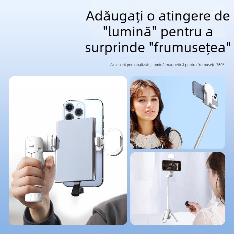Mini selfie stick magnetic cu Bluetooth, suport telefon telescopic, mâner MagSafe compatibil, stabilizare anti-șoc, ABS + aliaj de aluminiu