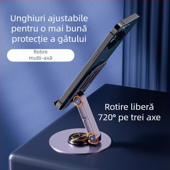 Suport rotativ pentru telefon și tabletă – suport de birou din metal, stil minimalist, rotire la 360°, antișoc, compatibil universal
