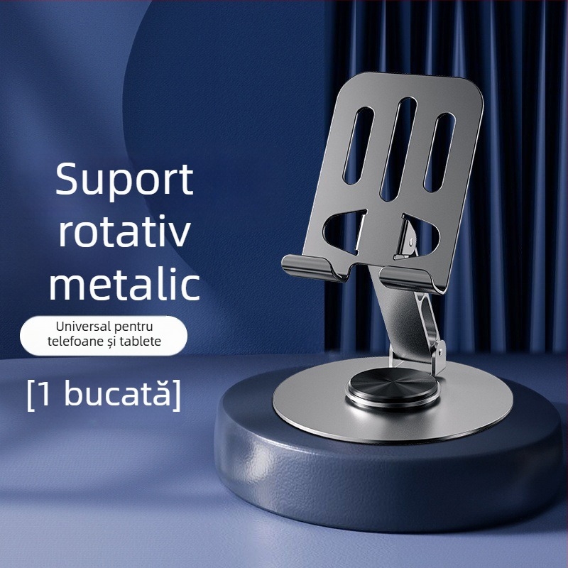 Suport rotativ pentru telefon și tabletă – suport de birou din metal, stil minimalist, rotire la 360°, antișoc, compatibil universal