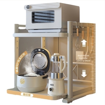 Raft depozitare pentru cuptor cu microunde, blat telescopic, din oțel inoxidabil, brand Hong le, model Storage rack, personalizat după desene, stil modern simplu