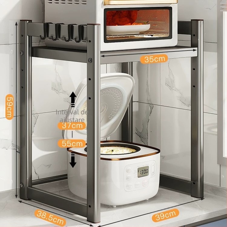 Raft depozitare pentru cuptor cu microunde, blat telescopic, din oțel inoxidabil, brand Hong le, model Storage rack, personalizat după desene, stil modern simplu