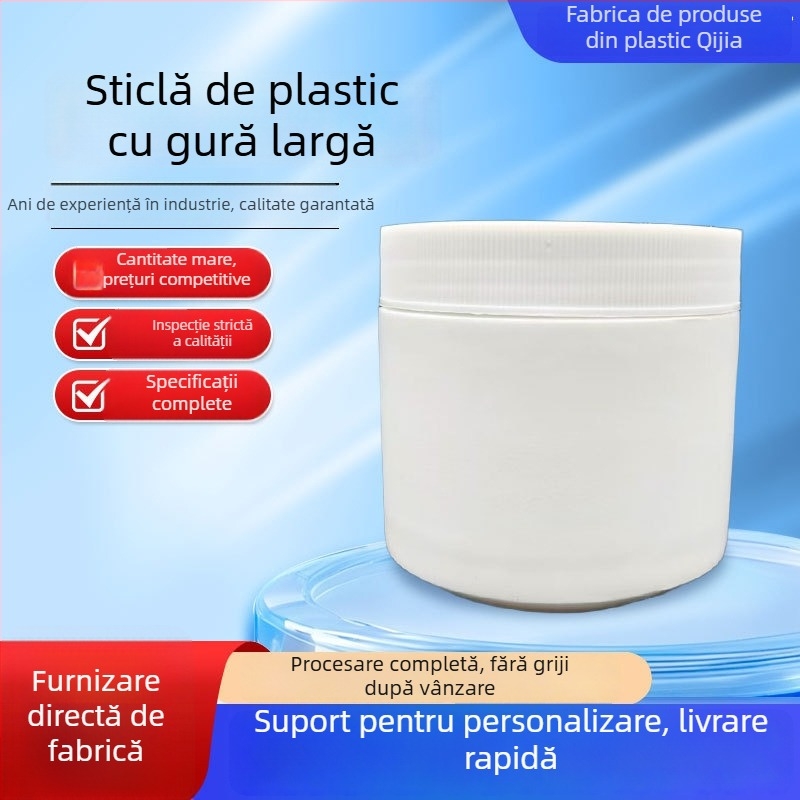 Borcan de cremă HDPE cu gât lat și capac (HDPE; etichete autocolante; imprimare logo)