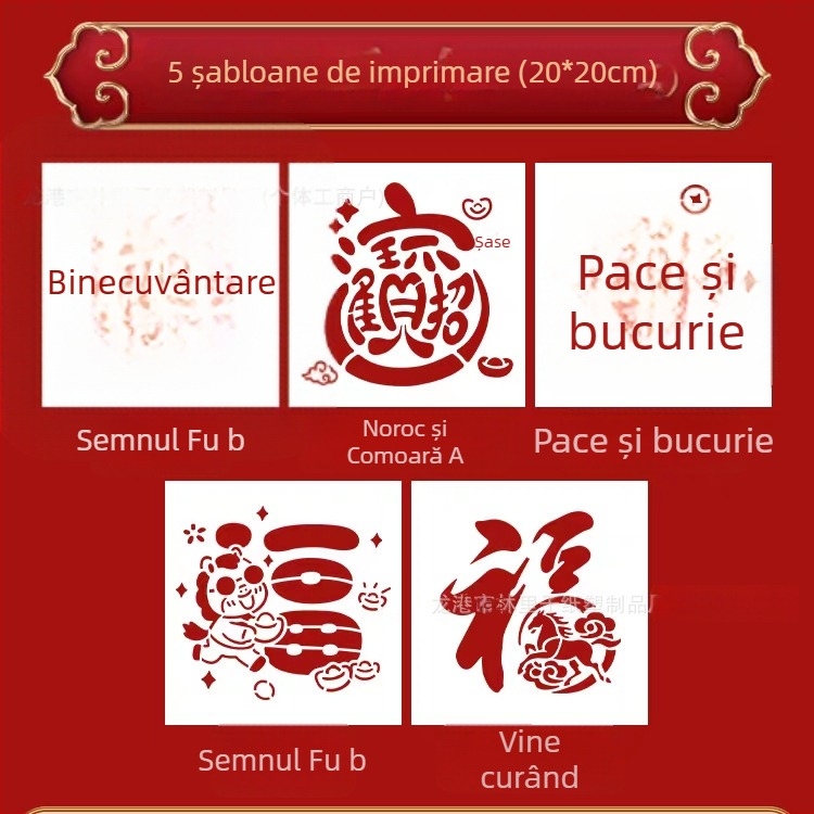 Set șabloane imprimare An Nou – Anul Calului, unelte DIY pentru copii, Șablon cu simbolul norocului, Decorațiune de ușă pentru festivalul de primăvară