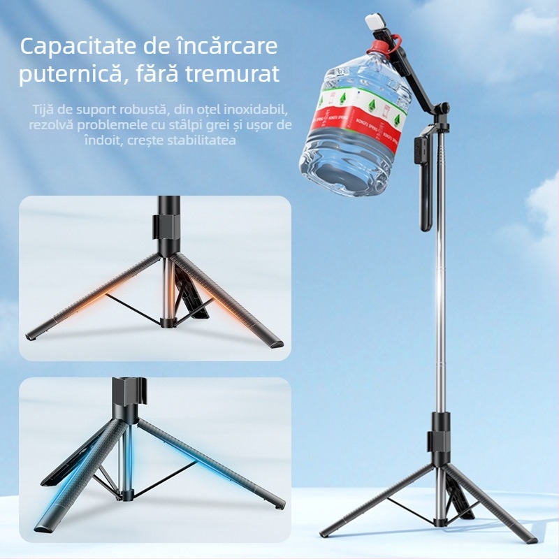 G20 selfie stick din aliaj de aluminiu, stabilizare anti-șoc cu patru picioare, telecomandă Bluetooth, iluminare 360°, utilizare manuală/podea
