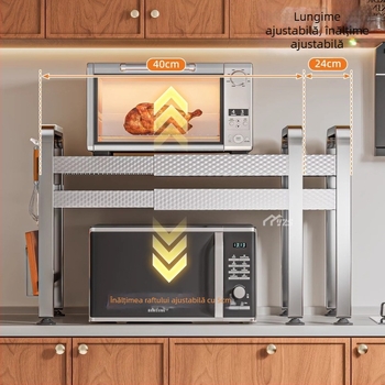 Raft de microunde din oțel inoxidabil, raft de depozitare cu mai multe niveluri pentru blat, suport bucătărie modern minimalist, model AQ-1841Y, număr de produs AQ-1841X