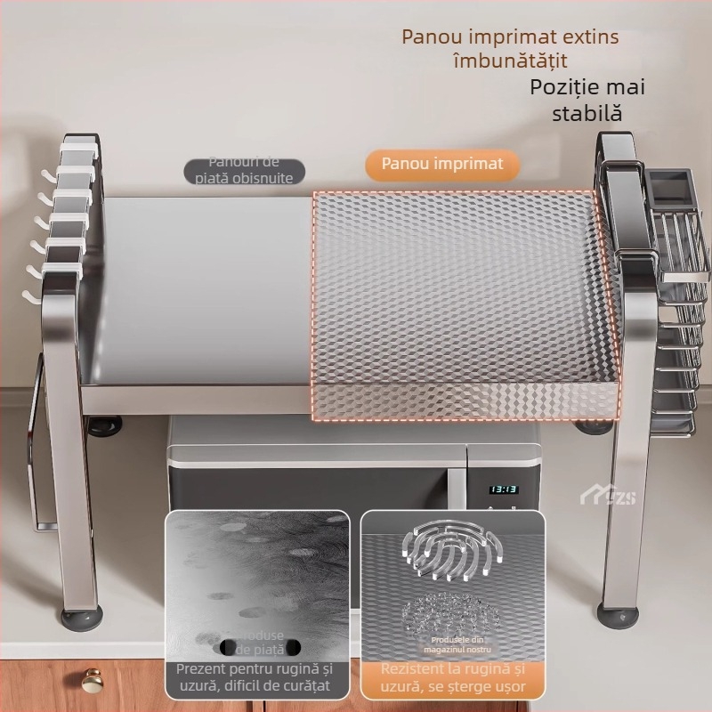 Raft de microunde din oțel inoxidabil, raft de depozitare cu mai multe niveluri pentru blat, suport bucătărie modern minimalist, model AQ-1841Y, număr de produs AQ-1841X