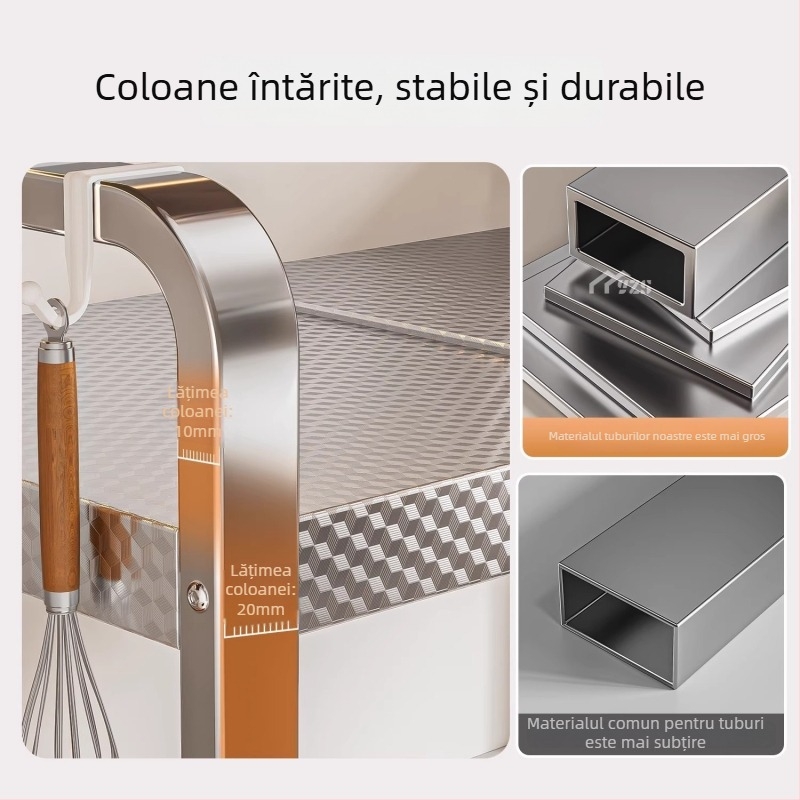 Raft de microunde din oțel inoxidabil, raft de depozitare cu mai multe niveluri pentru blat, suport bucătărie modern minimalist, model AQ-1841Y, număr de produs AQ-1841X